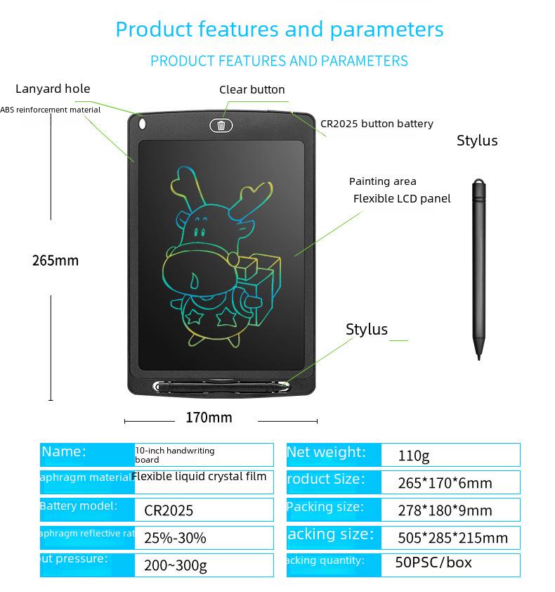 Children's Colorful LCD Handwriting Tablet - Available in 8.5", 10", and 12" Sizes for Writing and Drawing