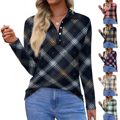 Kadın Modası Günlük Yaka Kısa Uzun Kollu Baskılı Gömlek Kadın Düğmeli Üstler