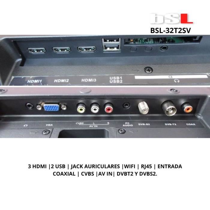 SMART TV BSL-32T2SV VIDAA 32 Pouces HD 1366X720p | WIFI-RJ45-USB-HDMI | TNT2/S2/C | Youtube,Netflix,Disney +,Dazn,Prime.