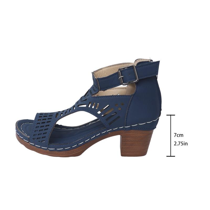 Sandals for Women 2025 New Thick Heeled Sandals Summer Breathable Hollow Out Sandals for Women Retro High Heels Roman Sandalias