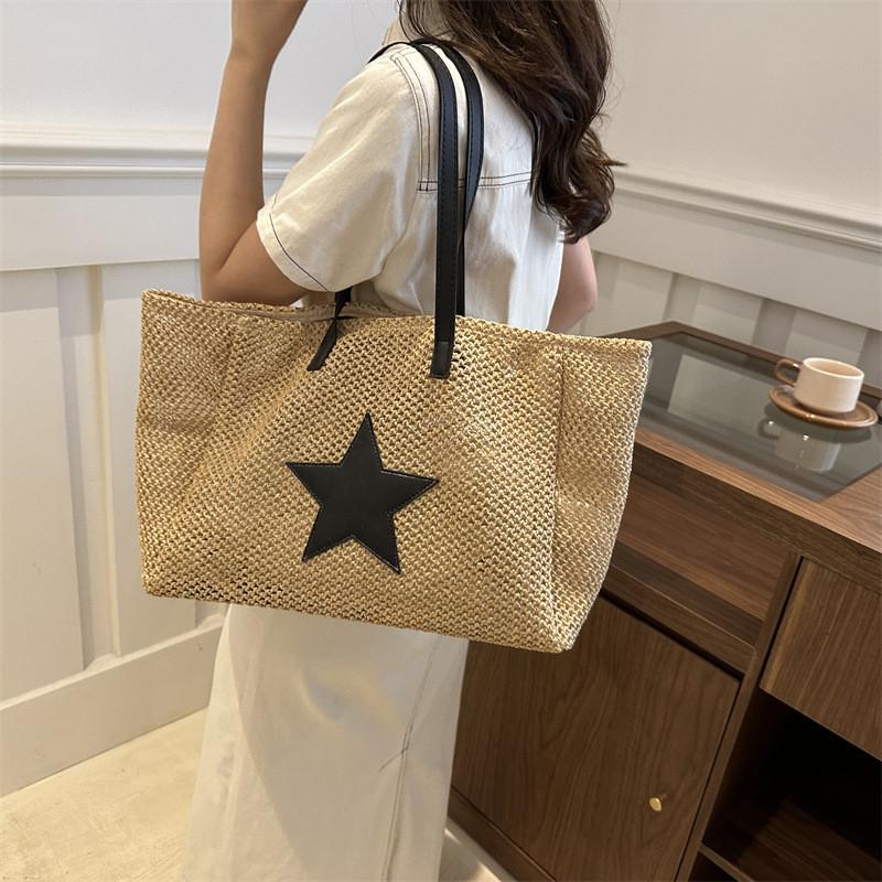 Chic Urban Simple Style Woven Tote Bag Vintage Fashion Summer 2024 Large Capacity