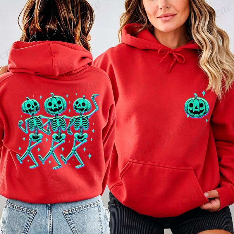Pumpkin Skeleton Halloween Hoodies,Dancing Skeleton Pumpkin Sweatshirts,Spooky Hallowaeen Skeleton Hoody,family Party Sportwear