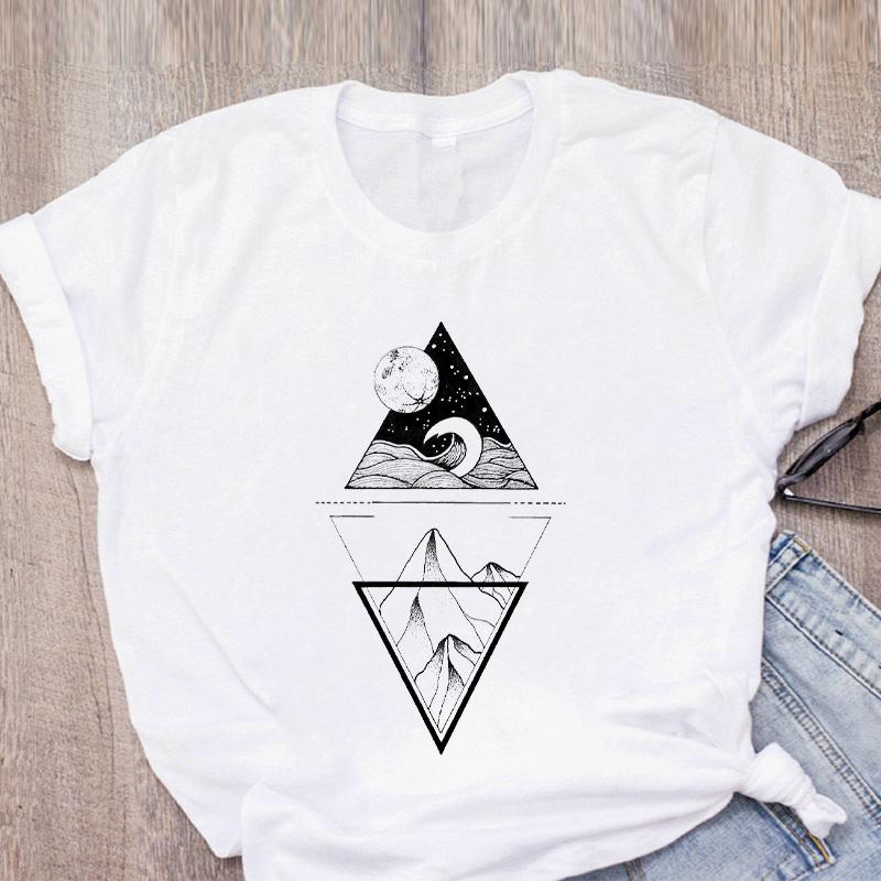 

Moon And Trees Printed Tshirt New Arrival Women s Summer Funny 100% Polyester T Shirt Crooked Moon Designed Tshirts XXXL білий