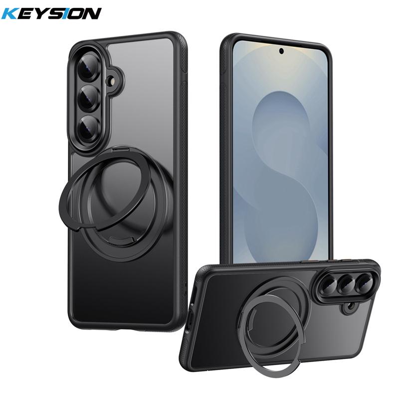KEYSION N52 Magnetic 360° Ring Stand Case for MagSafe for Samsung Galaxy S26 Ultra 5G S26+ Matte Transparent Shockproof Phone Cover
