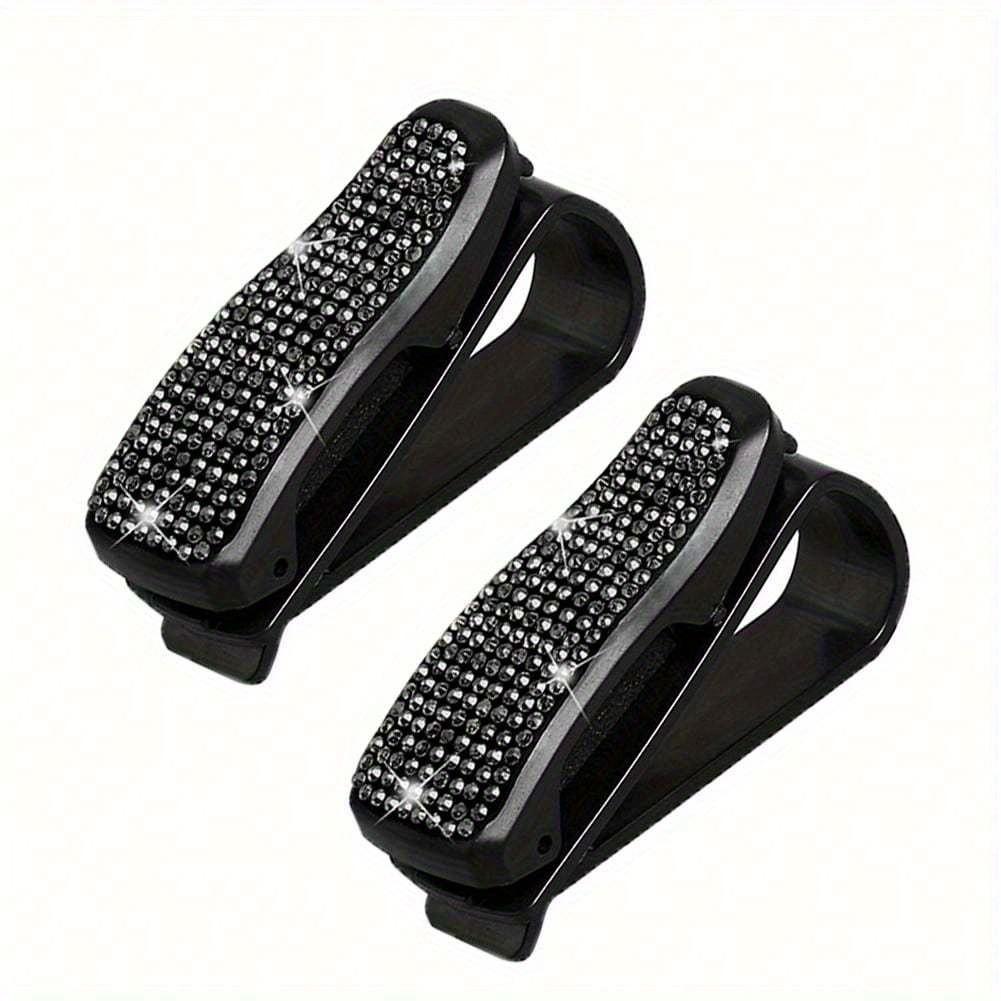 1pc Rhinestone Decor Car Sun Visor Glasses Holder Clip