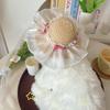Mini Pet Straw Hat with Lace Adjustable Sun Protection Straw Hat with Bow Handwoven Outdoor Pet Accessory for Small Cats And Dogs