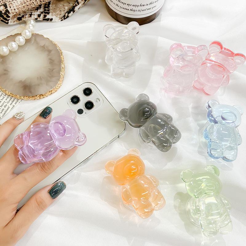 Color Bear Airbag Bracket Cartoon Epoxy Cute Creative Lazy Desktop Bracket Simple Solid Color Portable Ring