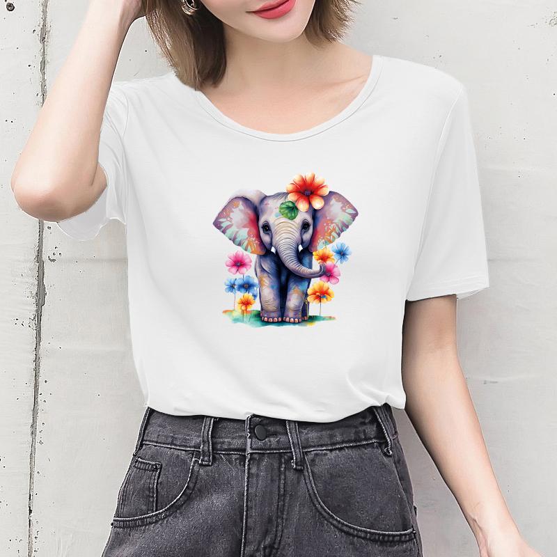 Elephant With Flowers Iron On Patches Clothes Stickers Diy Hoodies Parches Ropa Heat Press Appliqued T-Shirt Animal Patch Hot