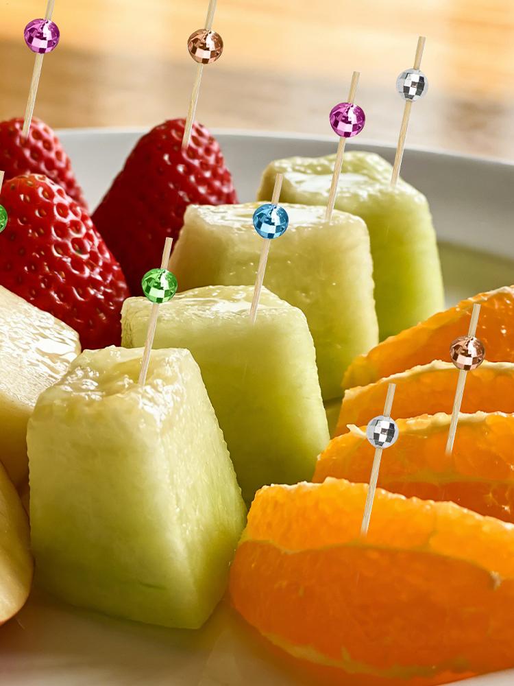 100pcs cocktail picks Cocktail Skewer Disco Fruit Toothpicks Long Delicate Bamboo Toothpicks Fruit Sticks Disco Ball Stir Sticks