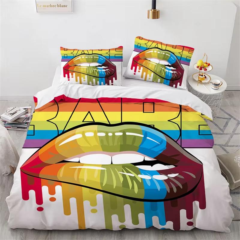Sexy Lips Duvet Cover King Twin 3D Mouth Print Bedding Set Microfiber Kiss Marks Comforter Cover Lipstick Trace Bedspread Cover