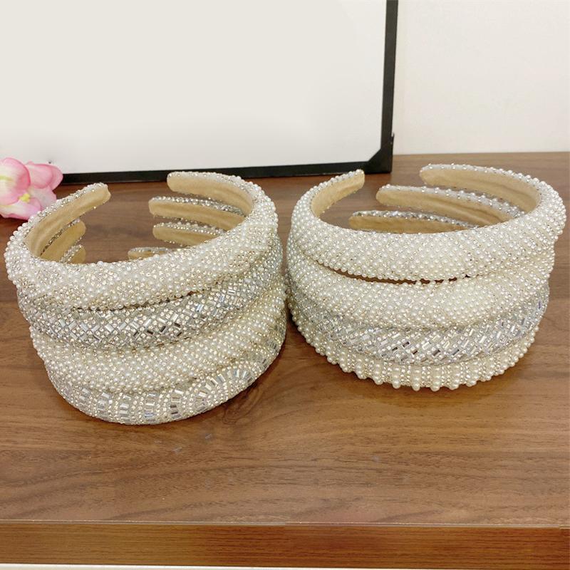 Barock Vintage Perle Glasperlen Schleife Stirnband Mode Haarband Voll Strass Schwamm Haarband Haarschmuck