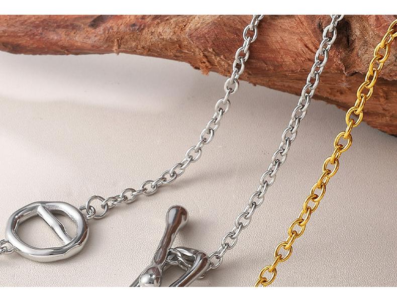 European & American Irregular Pig Nose OT Buckle Long Sweater Chain - High-End Stackable Stainless Steel Necklace for Women.