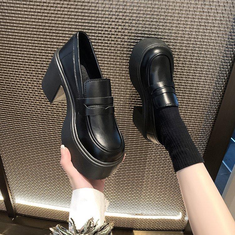 Retro francouzské boty Mary Jane pro dámskou jarní novinku 2024, japonské boty na vysokém podpatku, jednobarevné, se sukněmi a malé kožené boty