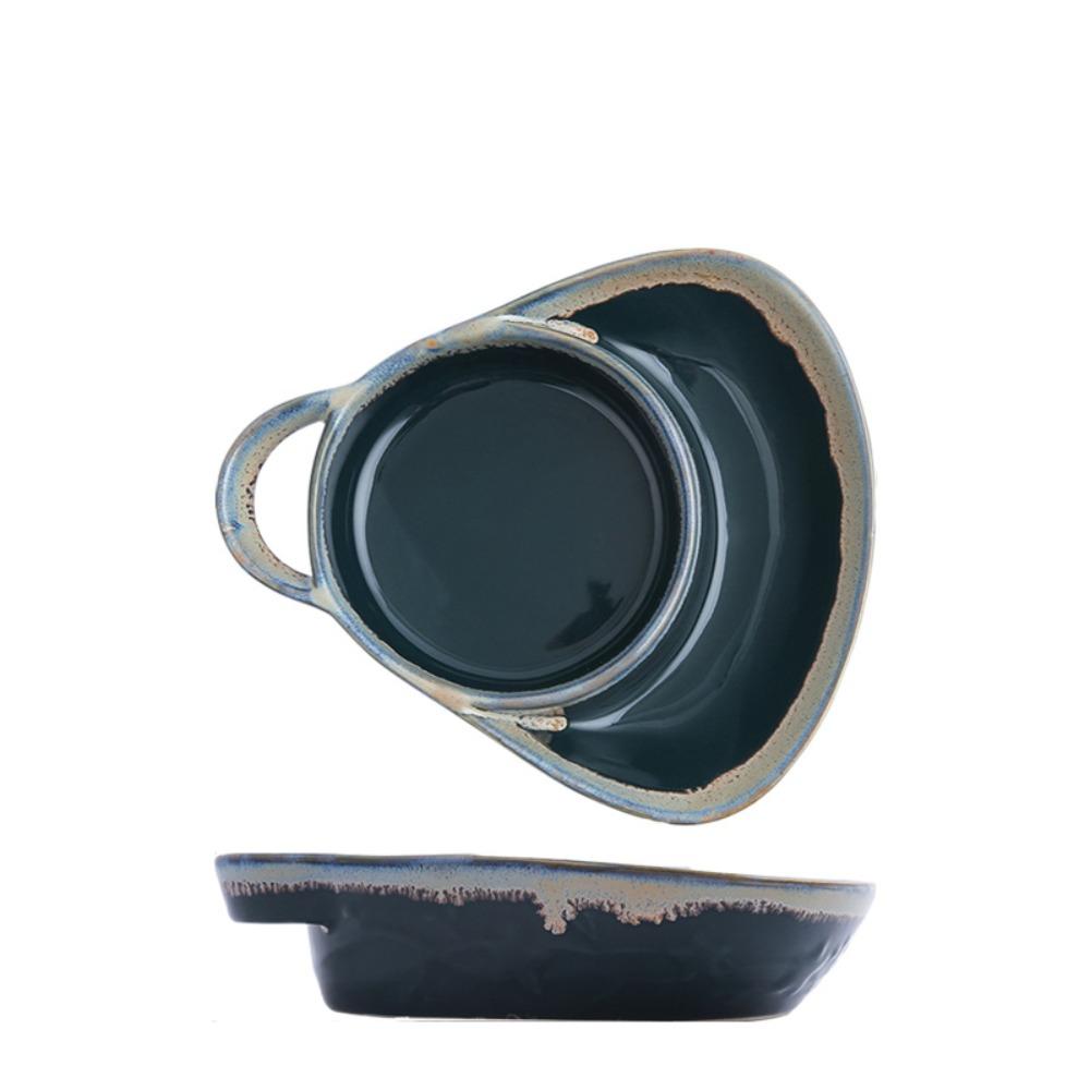 with Handle Vintage Separated Fruit Salad Plate Ceramic Snack Plate Dinner Dish  Hotel темно-синий