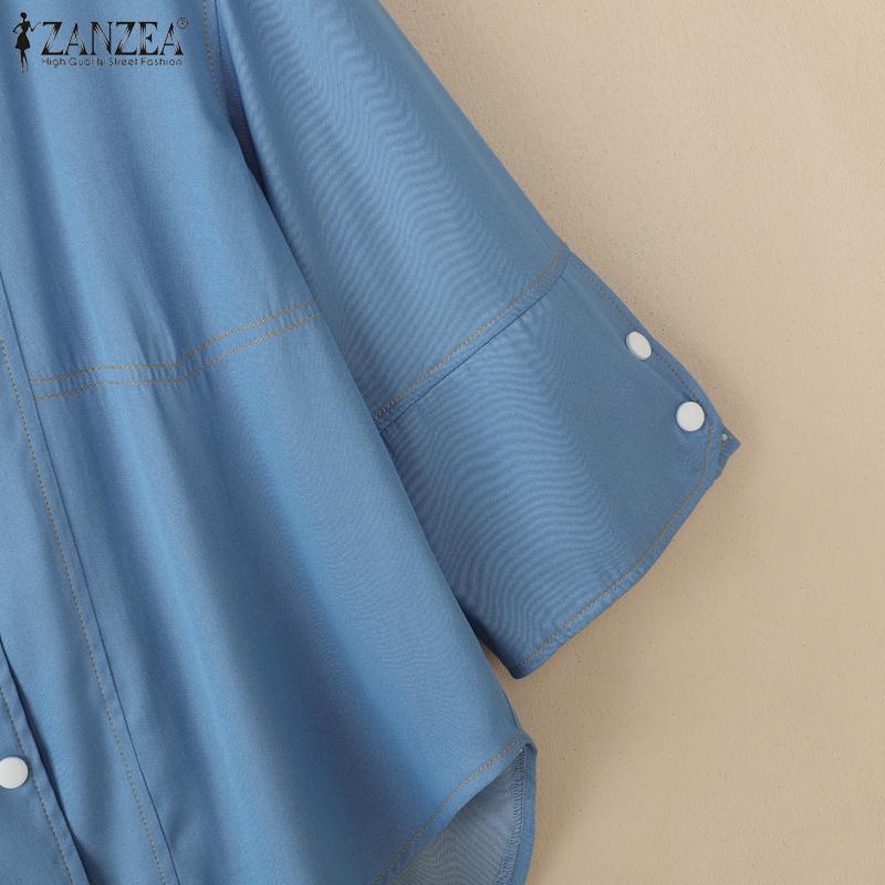 ZANZEA Damen Lässig Rundhals Locker 3/4 Ärmel Einfarbig Bluse