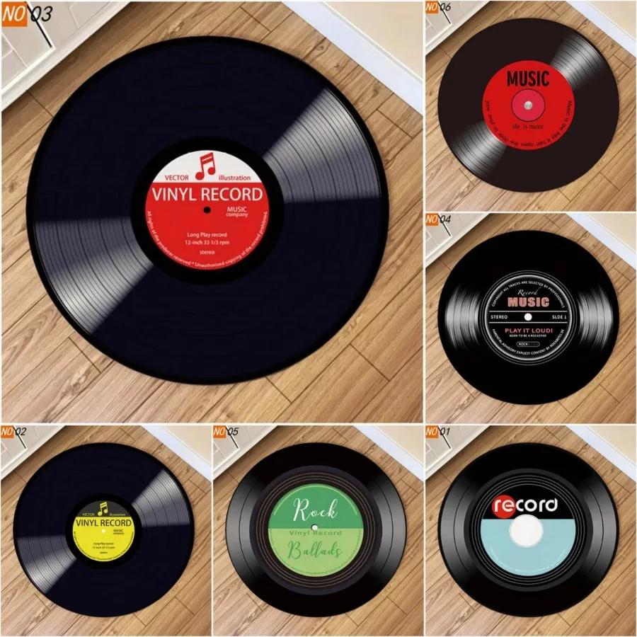 Retro Music Vinyl Pattern Round Floor Mat Soft Non-Slip Carpet for Living Room Children's Room Stylish Rug for Chair Home Decor