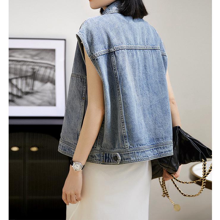Stylish Women's Denim Biker Vest - Sleeveless, Versatile Summer Fashion