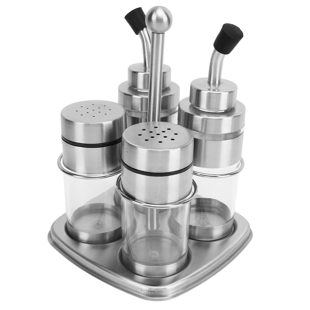 4pcs Seasoning Containers 304 Stainless Steel Condiment Pot Spice Jar Set for Kitchen