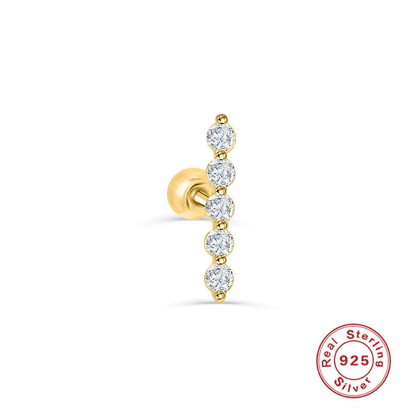 S925 Sterling Silver Piercing Ear Bone Stud Ear Nail Small Gold Ball Threaded Ear Stud Zircon Body Earrings Earrings