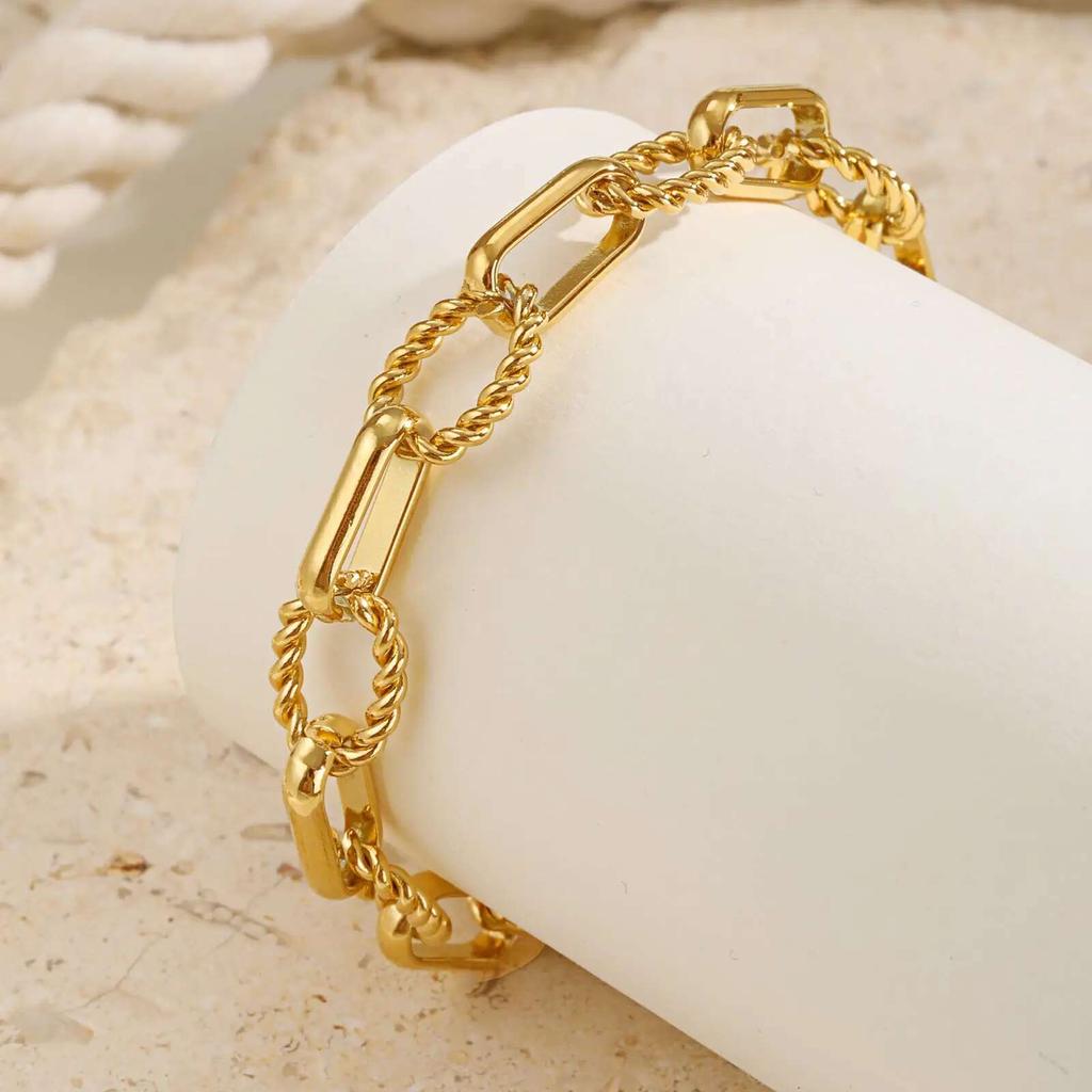 Prjewel Stainless Steel Handmade Chain Bracelets Gold Color Thick Oval Twist Bracelet For Women Trendy Jewelry Mother's Day Gift