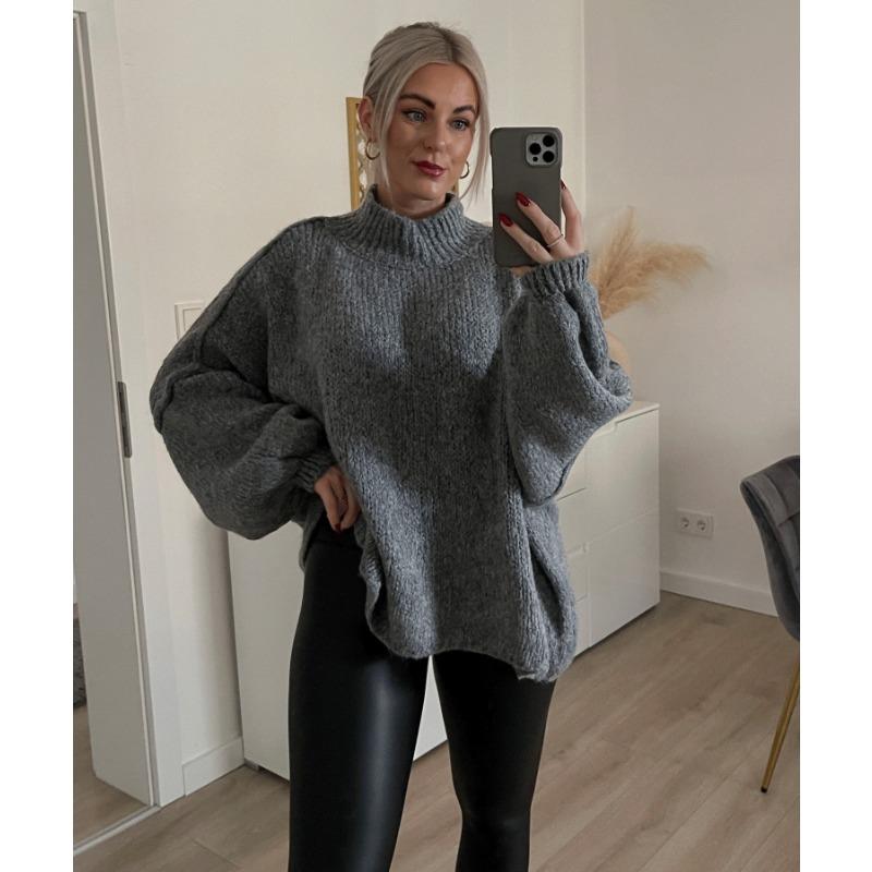 Pullover Lungo Oversize Donna Casual Maglione Monocolore