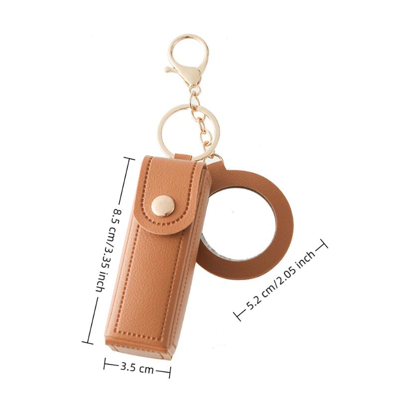 Travel Lipstick Bag with PU Leather Keychain Holder Keeps Lip Balm Safe and Accessible