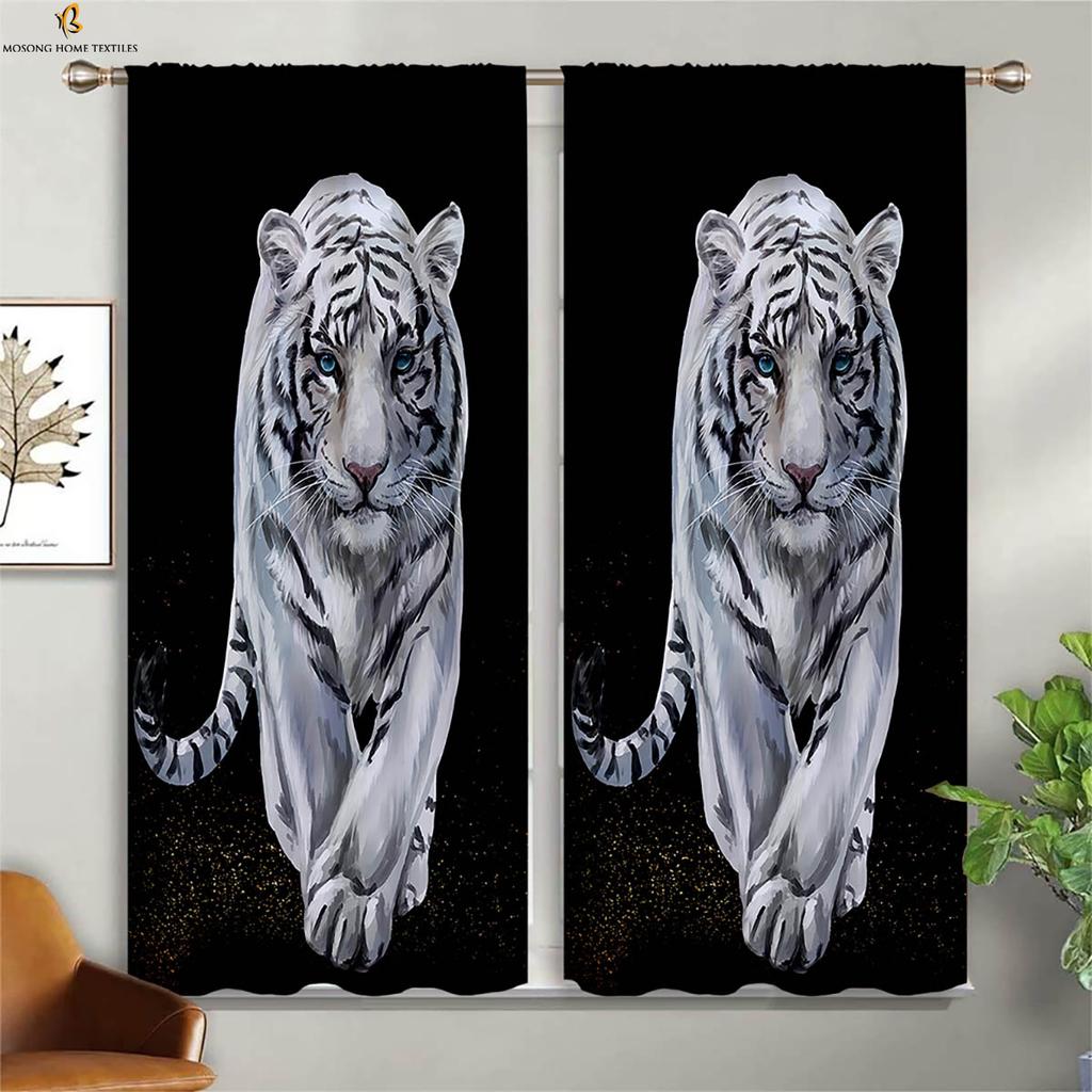 Cheetah Tiger Animal 3d Three-Dimensional Printing Curtain Bedroom Living Room Study Kitchen Window Decoration Curtain 2 Pieces