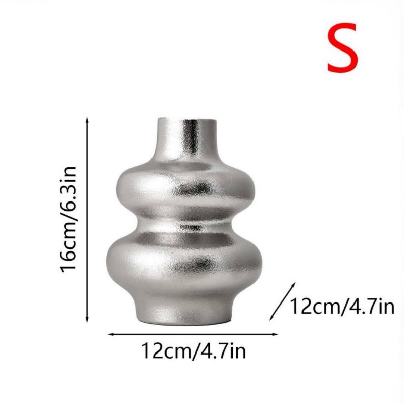 Modern Round Ceramic Vase Flower Arrangements Living Room Dining Table Decoration Abstract Gold Silver Irregular Vase Home Decor