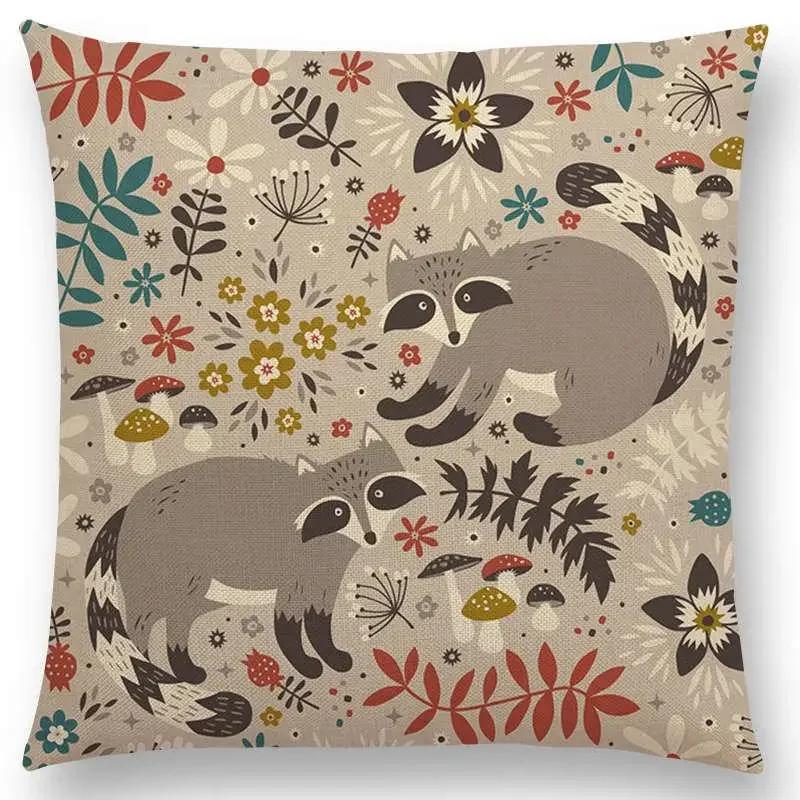 Niedliche kleine Tiere Blumenmuster Sofa Überwurf Kissenbezug Lieblicher Vogel Igel Reh Schwan Hase Kissenbezug
