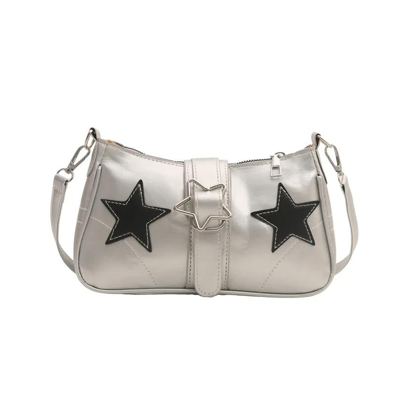 Hochwertige Unterarmtasche für Damen, neue trendige Kontrastfarbe, Sterndesign, Nischenmode, vielseitige, lässige Umhängetasche