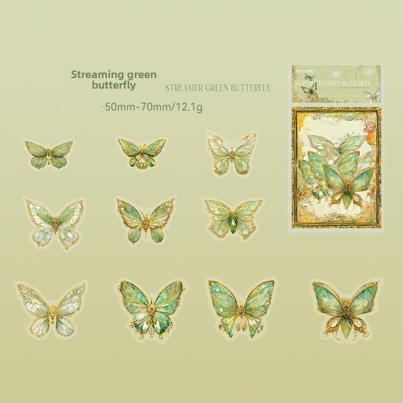 Momo PET Sticker Pack: Unbounded Butterfly Series - 3D Ice Crystal Laser Gold Butterfly Stickers