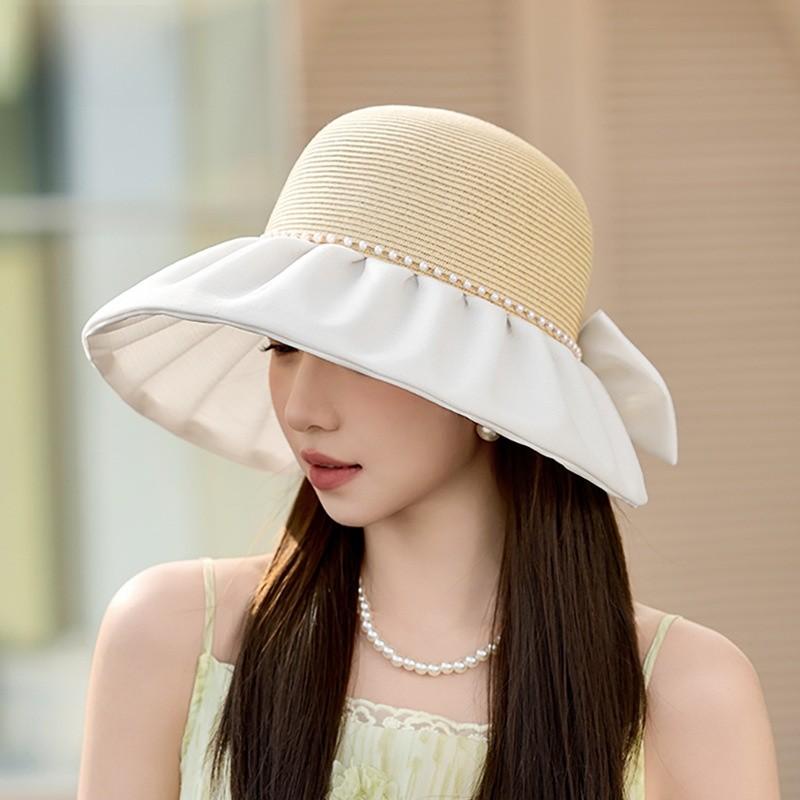Summer Outdoor Sun Hat For Women With Pearl Decor And Wide Brim For Sun Protection And Breathability