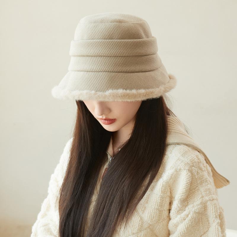 Korean New Autumn and Winter Hat for Women In Winter Plush Warm Bucket Hat Big Head Circumference Showing The Face Small Fisherman's Hat Thick