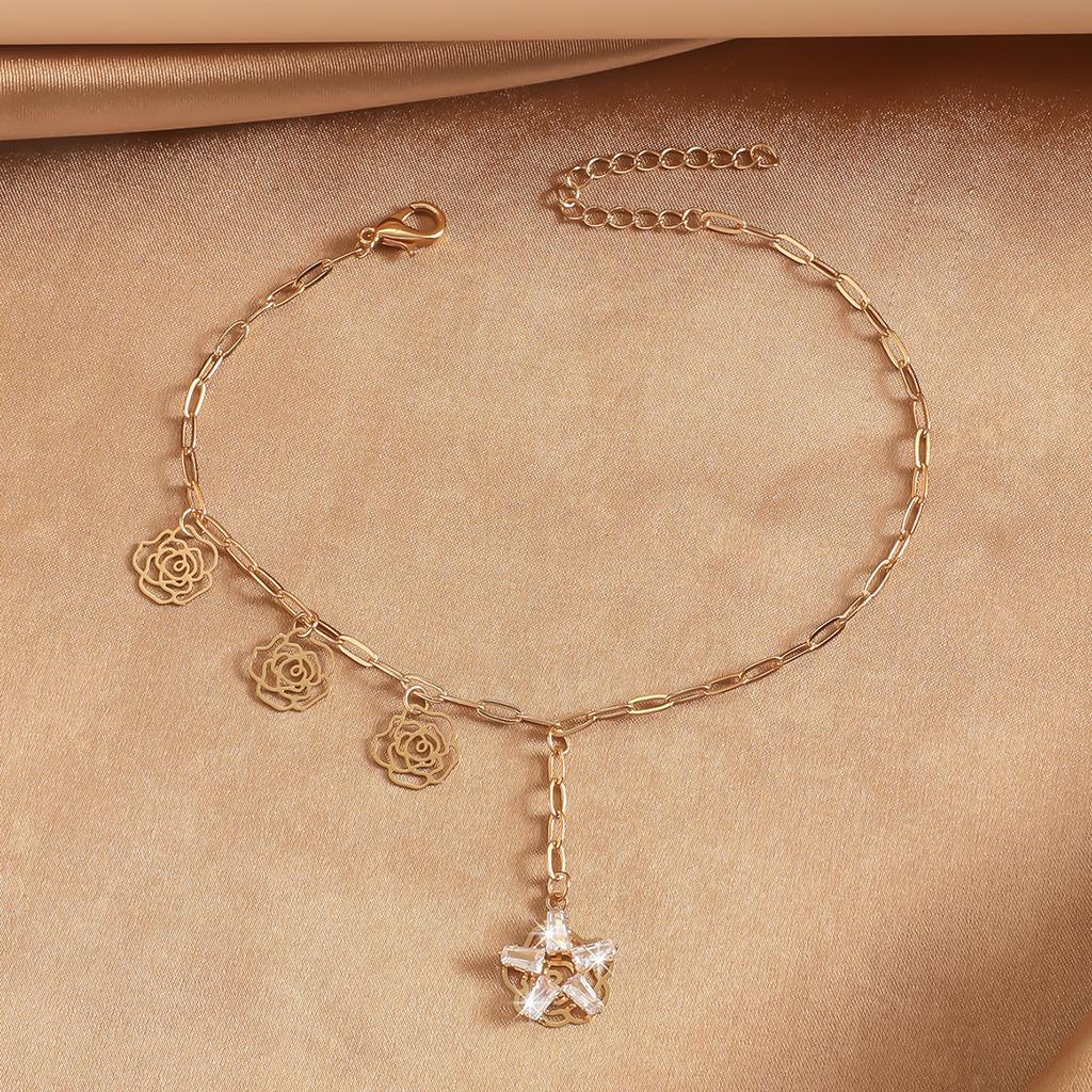 Copper Zircon Cold Wind Metal Double-Layer Anklet Female Niche Design Butterfly Gold Chain
