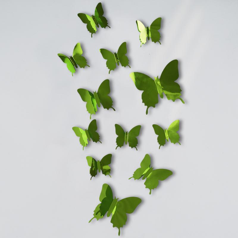 

12 шт./компл. зеркальные настенные наклейки 3D бабочка настенная наклейка искусство для детской комнаты украшение дома настенная наклейка на холодильник свадьба вечеринка зелёный