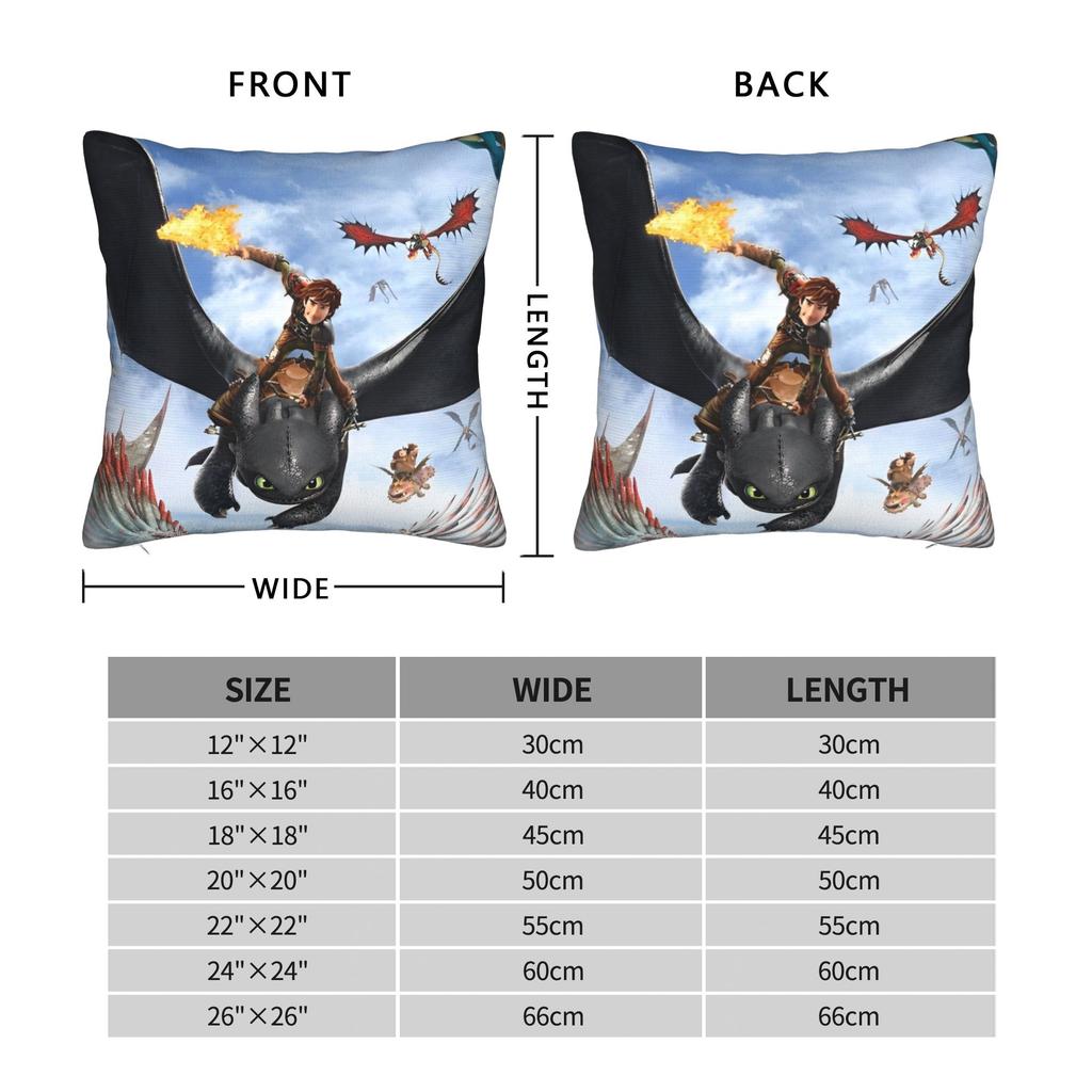 HTTYD Square Pillow Case Cushion Covers Customized Zipper Decorative Pillowcase for Car 40x40cm