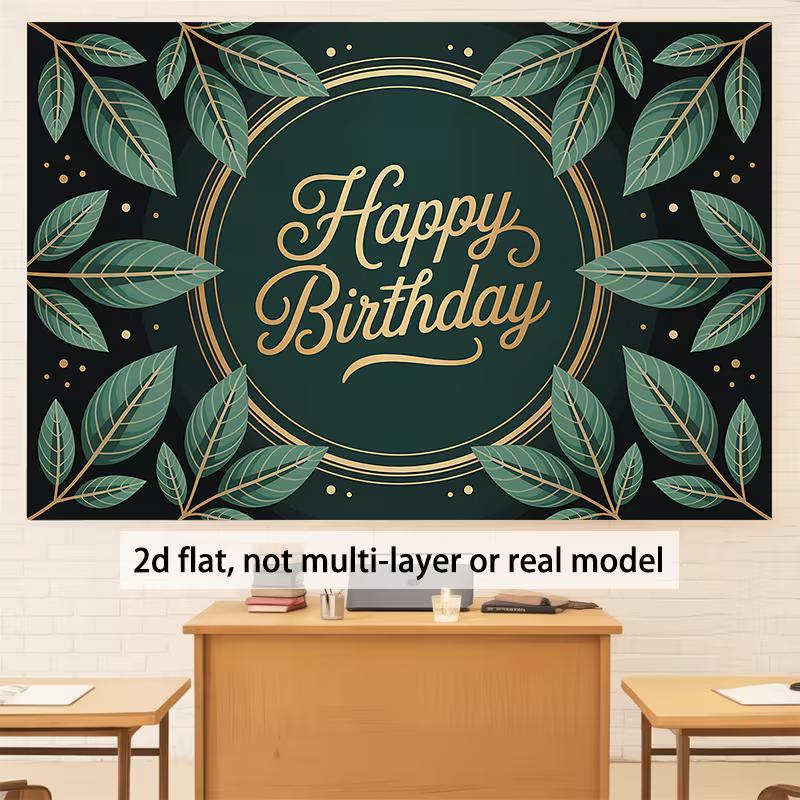 2D Minimalist Green Gold Birthday Backdrop 2D Flat Banner