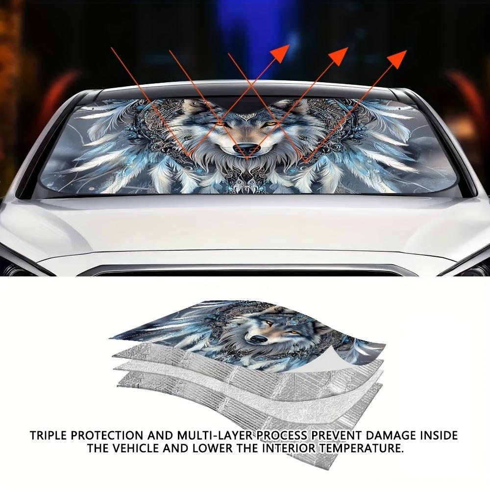 1Pcs Wolf Head Design Pattern Windshield Sunshade UV Rays Heat Blocker Keeps Vehicle Cool Unique Design Fit Sedans SUVs RVs