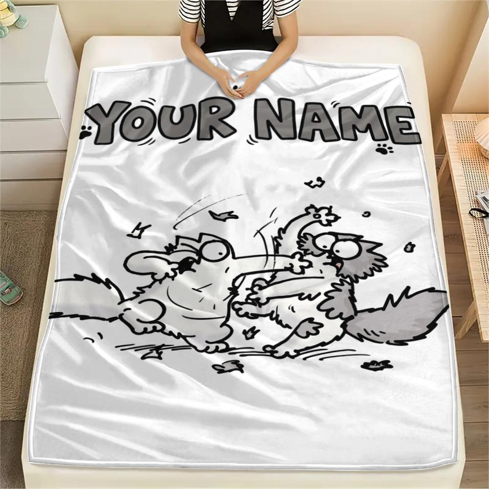 1PC Custom Name Simon‘s Cat Patterned Flannel Blanket Suitable For All Seasons for Home Decor Warmth and Comfort Gifts Holiday Present