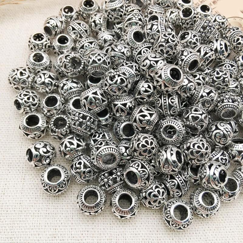 10Pieces European Style Spacer Beads with Large Holes Silver Round Spacer Beads Accessory for Creative Jewellery Making