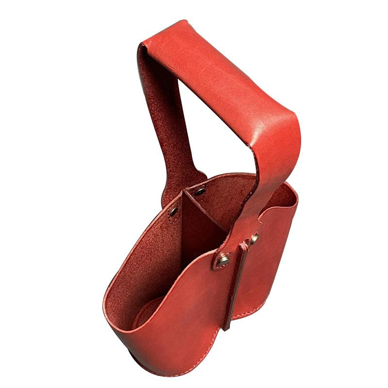 

Handmade Home Leather Goods Decorations, Genuine Leather, Red Wine Portable Leather Case, Bottle Top Layer, Cowhide Water Cup Protective Case
