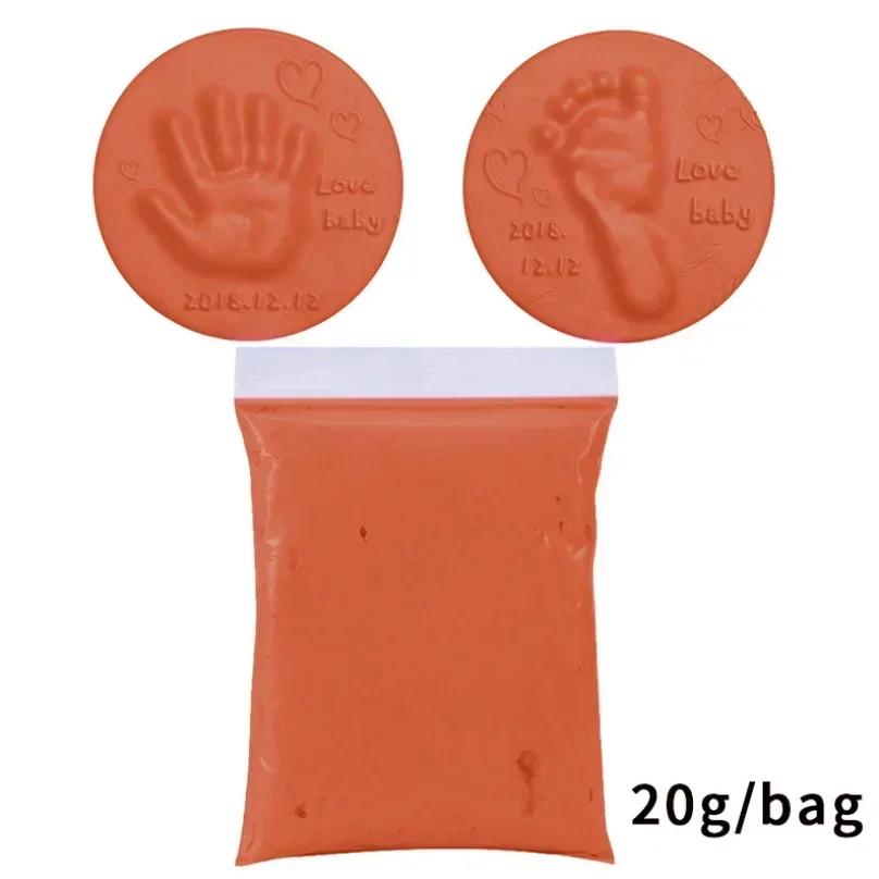 

Baby Care Air Drying Soft Clay Baby Handprint Footprint Imprint Kit Casting Parent-child Hand Inkpad Fingerprint Kids Toys 20g оранжевый
