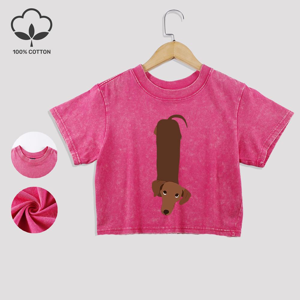 Funny Cartoons Dogs Prints Cotton Crop Tees Street Summer Lace Hem Washed T-Shirts Distressed O-Neck Short Sleeve Casual Clothes
