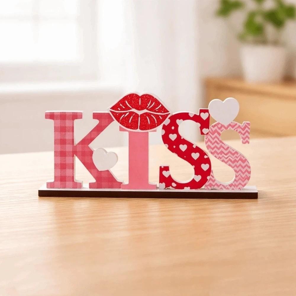 Wooden Art Craft Valentine Day Wooden Decorations Lip Love Heart Wooden Letter Ornaments  Table