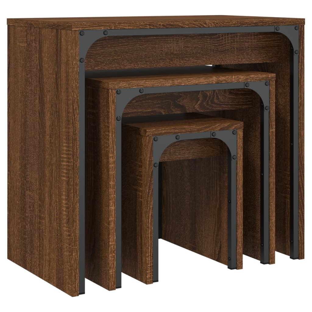  Coffee Tables, Nestable, 3 Pcs, Brown Oak