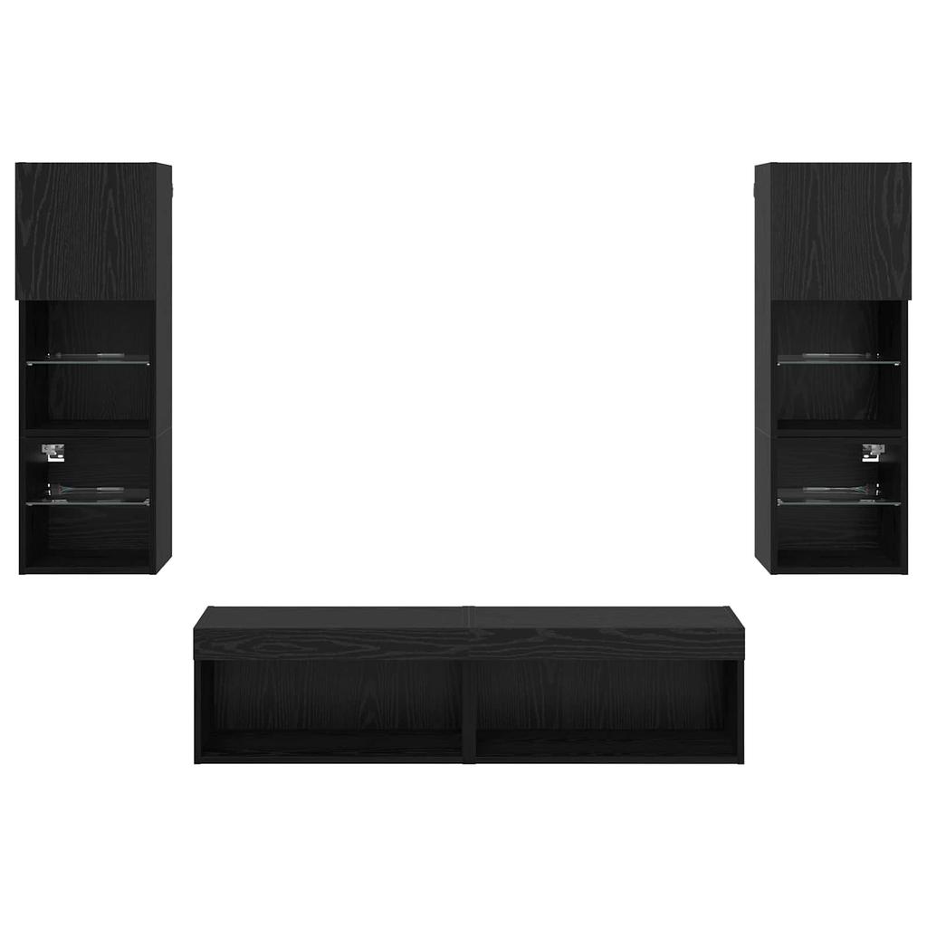TV Wall Unit 6 Pcs Black Oak Effect Particleboard