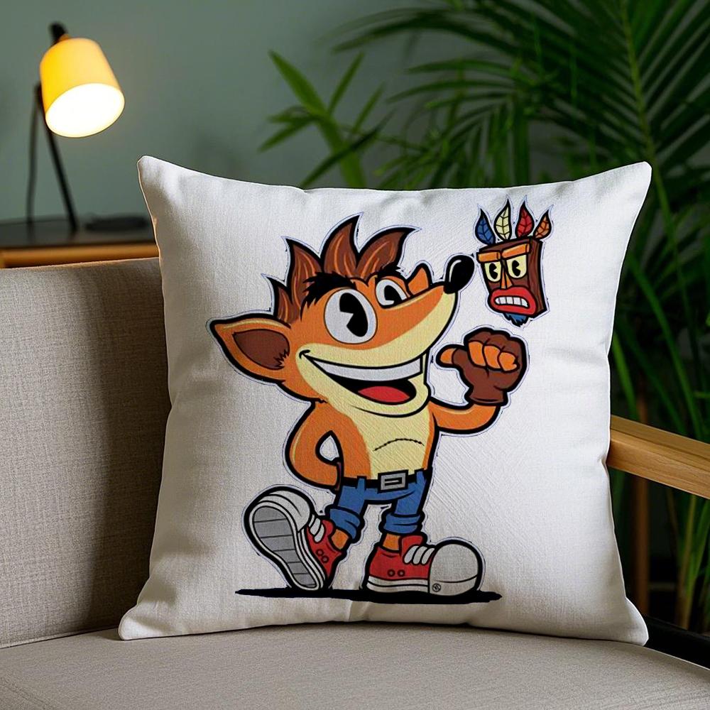 C-Crash B-Bandicoot Cushion Cover Plush Fabric Soft Double-Sided Printed Invisible Zipper Sofa Pillow Case Home Decor