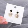 Boucles d'oreilles pendantes en forme de cœur à double couche de luxe pour femmes, bijoux de mariage coréen en cristal strass