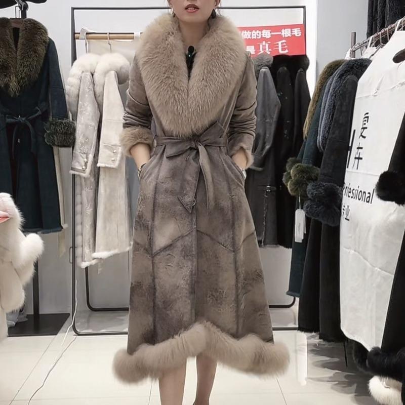 New Fur Integrated Coat Women's Medium Knee Long Imitation Fox Rabbit Fur Fur Collar Fur Coat