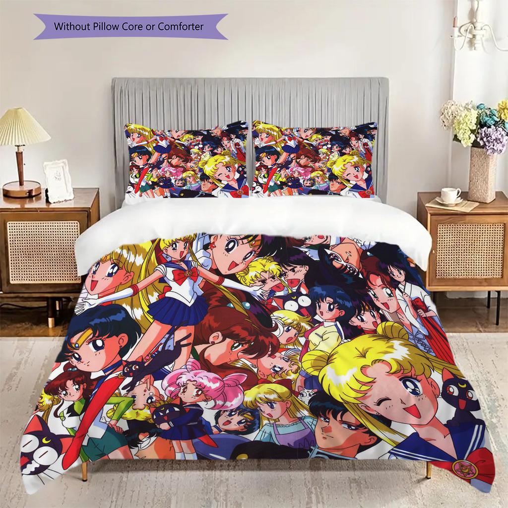 Cute cartoon theme Sailor Moon Tsukino Usagi cartoon comfortable home duvet cover and pillowcase (1 * duvet cover+2 * pillowcase, without core)A3